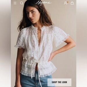 Sezane SHENALI SHIRT White Lace Blouse with tote bag/ size 2/ NWT